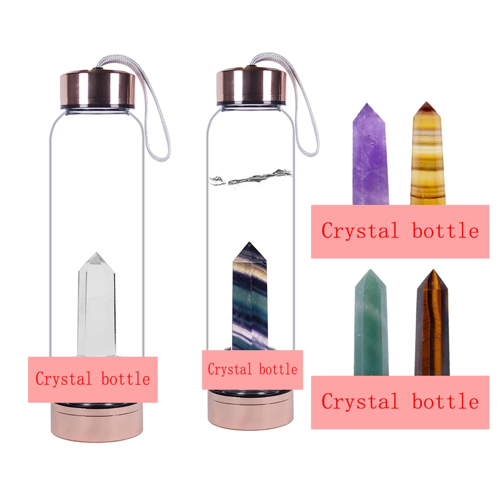 Превосходное качество, натуральный камень, наполненный энергией, покрытый розовым золотом, Хрустальная бутылка для воды