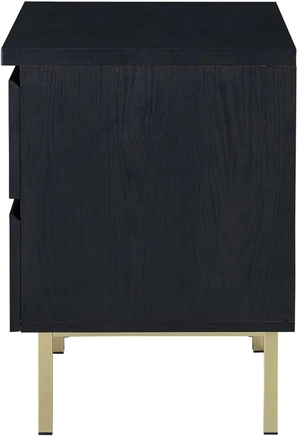 Modern Wooden Nightstand with Metal Block Legs And Two Drawers