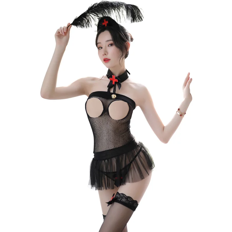black sexy nurse uniform temptation hot sexy underwear showing nipples uniform costumes role play women
