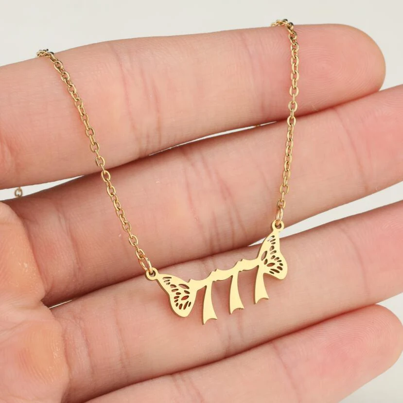 Wholesale Non Tarnish Silver 18k Gold Plated Stainless Steel Wing 000-999 Pendant Women Lucky Angel Number Necklace Jewelry