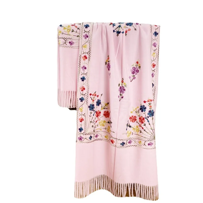 Autumn And Winter Warm Double-sided Embroidered Thick Scarf Ethnic Style Big Shawl Cashew Embroidery Lengthened Ladies Towel