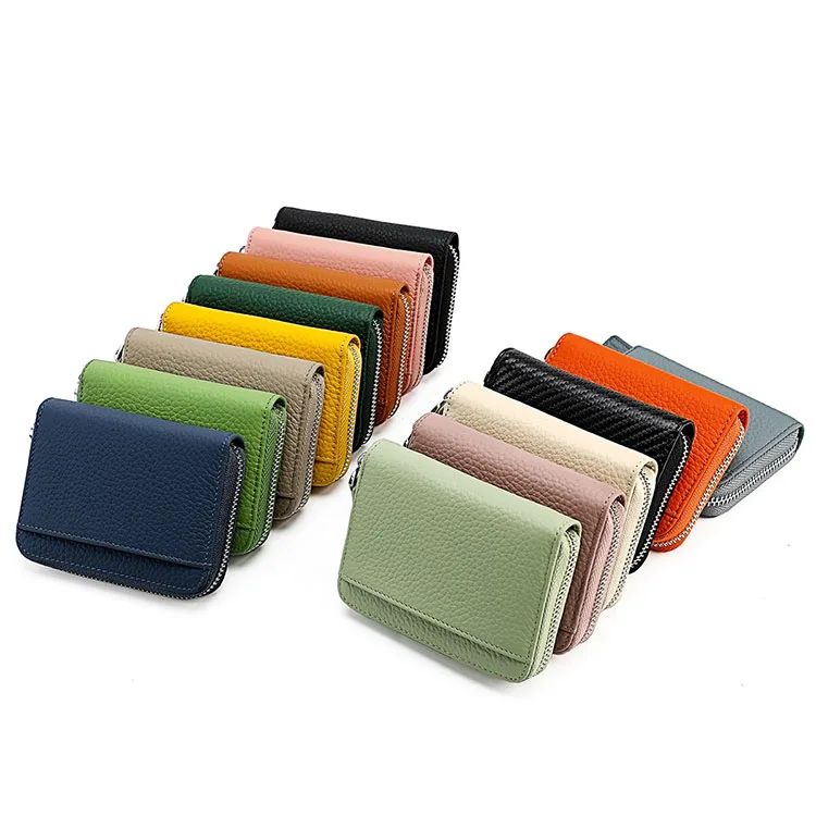Wholesale Japanese And Korean Genuine Leather Organization Bags RFID Many Color Coin Zipper Purse Lady Man Card Holder Wallets