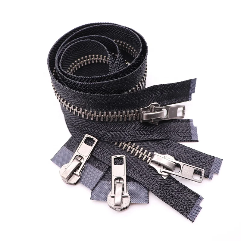 Металлическая молния #8, Высококачественная Темно-Черная никелевая зубья, двухсторонняя молния с открытым концом, двойная металлическая молния