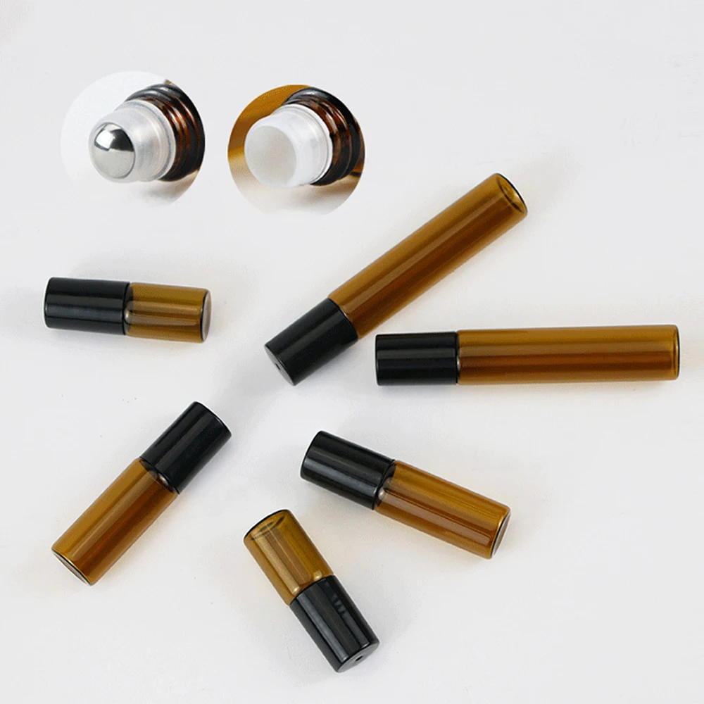 Chizikon Wholesale empty refillable 3ml amber Dark Brown Amber Thick Roller on Glass Bottles for Essential Oil