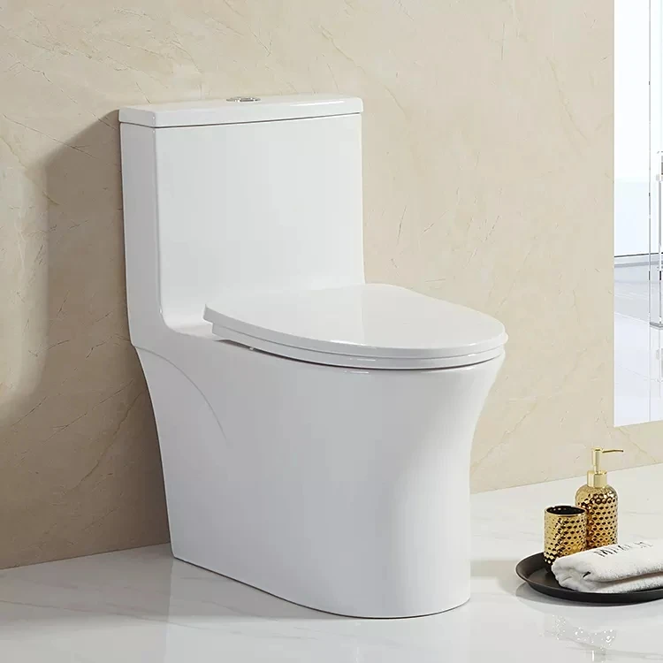 Chaozhou easy cleaning luxury sanitary ware s trap siphonic flush bathroom white color one piece toilet bowl for hotel