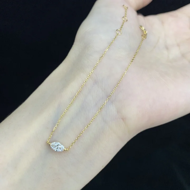 Abiding Custom Gold Jewelry Solid 18K Gold Link Chain 0.311ct Marquise Cut Genuine D Color VVS Lab Grown Diamond Gold Bracelet