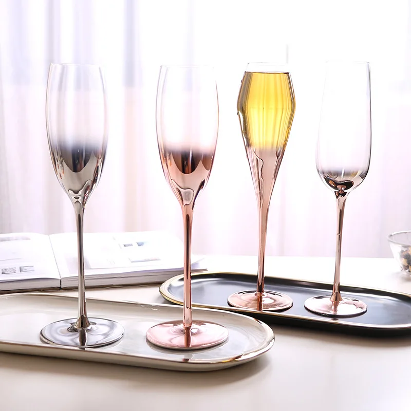 European and American custom gradient electroplated crystal glass wine golden tall champagne goblet