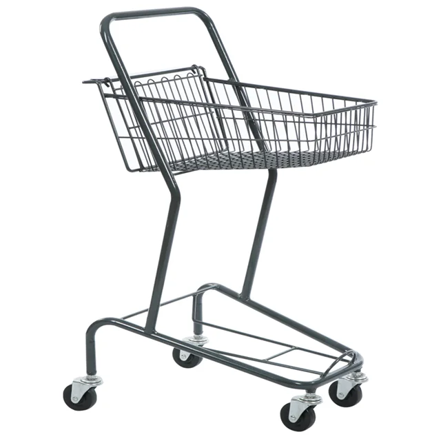 2024 new unfolding 2 layers  metal wire two basket  supermarket shopping basket trolley