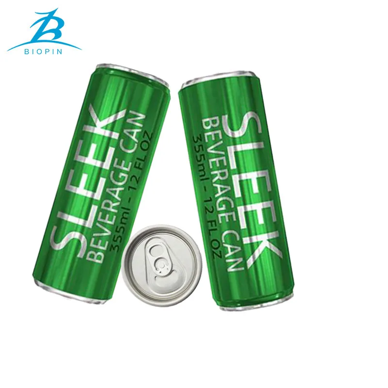 Empty printed 12oz metal aluminum can 355ml sleek cans with 202#SOT lid for soda energy drink beverage beer packaging