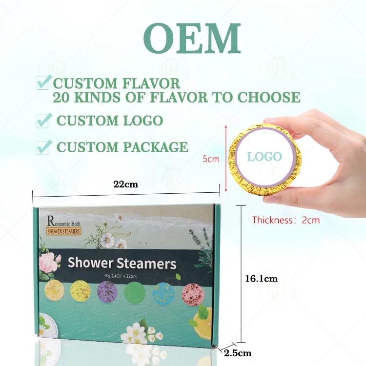 Custom Wholesale Good Grade 100% Organic Essential Oil Scented Shower Steamer Packaging 12 Tablets