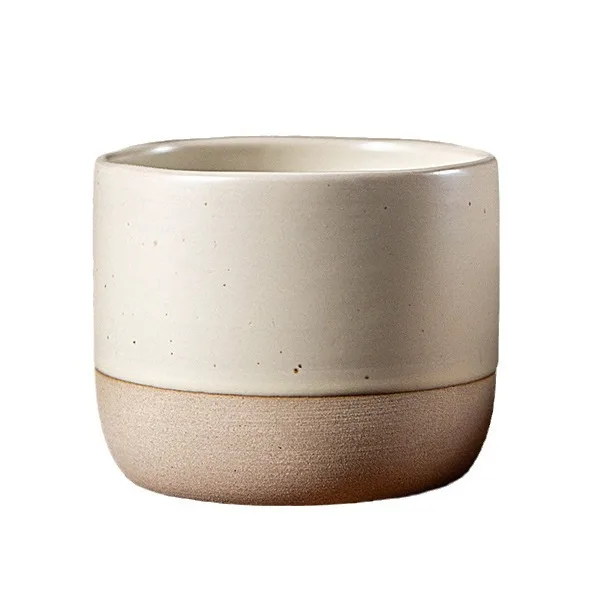 Wholesale Drinking Coffee Mug Matte Beige Ceramic Tea Cups No Handle 220ml Clay Coffee Cup with Custom Engrave Logo