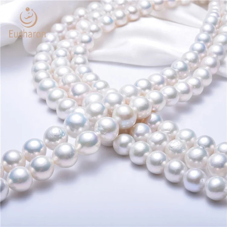 
Wholesale 12-14mm White Color High Luster Round Baroque Freshwater Edison Pearl Strands 