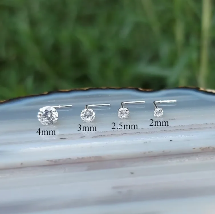 Zircon diamonds 925 sterling silver L shaped nose ring nose piercing jewelry nose stud for women