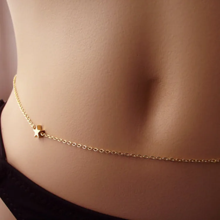 DAICY women simple fashion beach gold stainless steel thin star Waist chain body chain