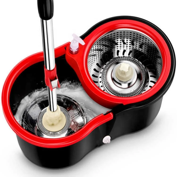 Вращающаяся на 360 градусов Швабра для пола с черной стальной корзиной