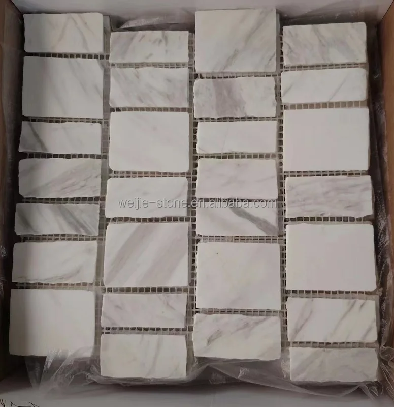 Scarpa Wide Jointed Beige Travertine Stone Mosaic Tiles for Indoor Floor Design