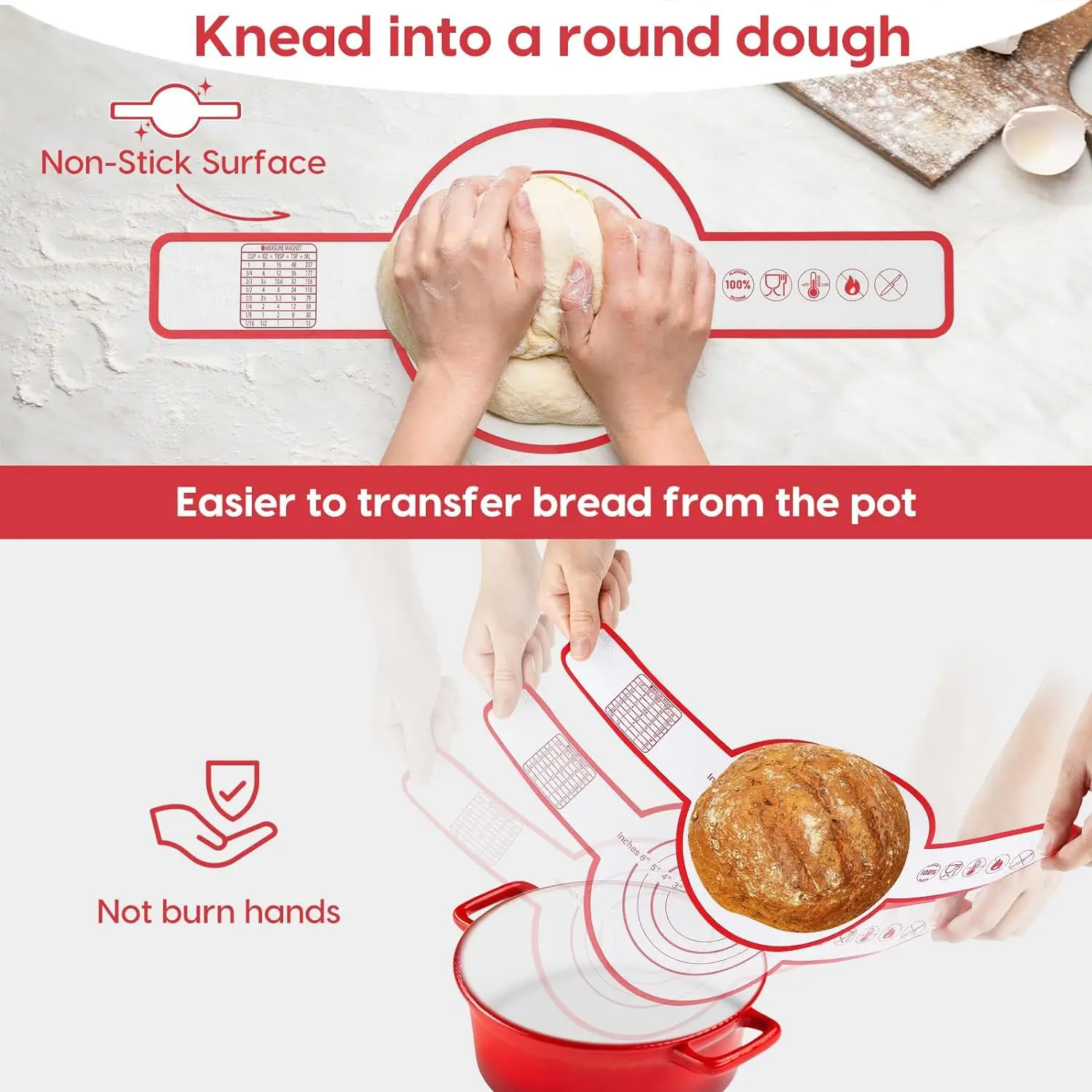 Silicone Bread Sling For Dutch Oven Non-stick & Easy To Clean Reusable Bread Baking Mat Heat Resistant Dutch Oven Liners