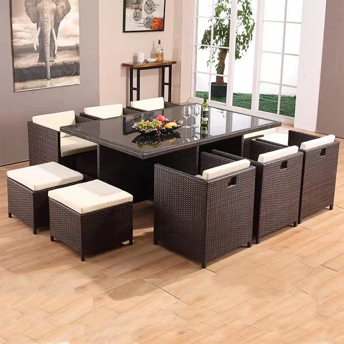 Rattan Outdoor Furniture 11 Sets Disassembly Volume Only 0.7 Cubic with Waterproof Fabric Outdoor Sofa