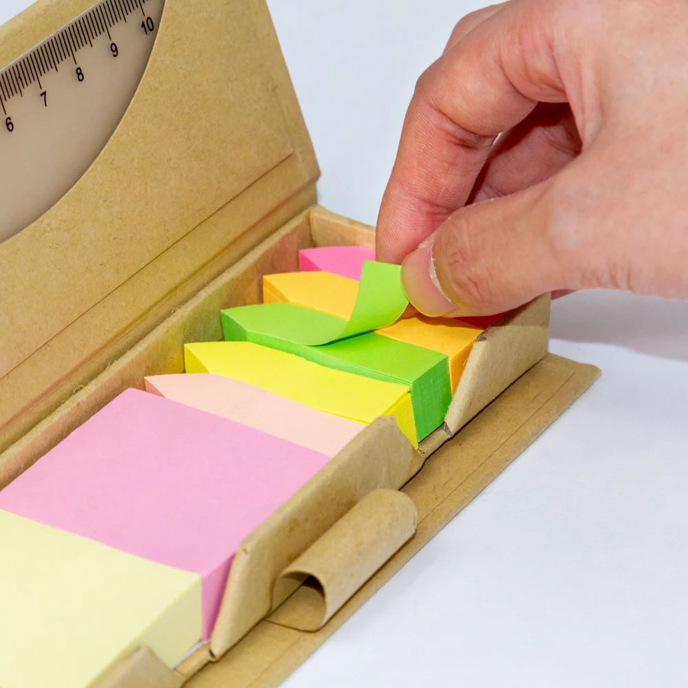 Custom logo sticky note boxes with pencil and ruler multi-function sticky paper leave messages memo pad writing notes