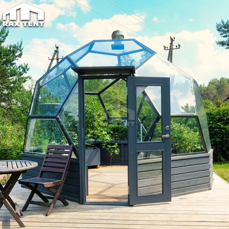 Transparent Glass Igloo Dome Greenhouse Sunroom in Garden