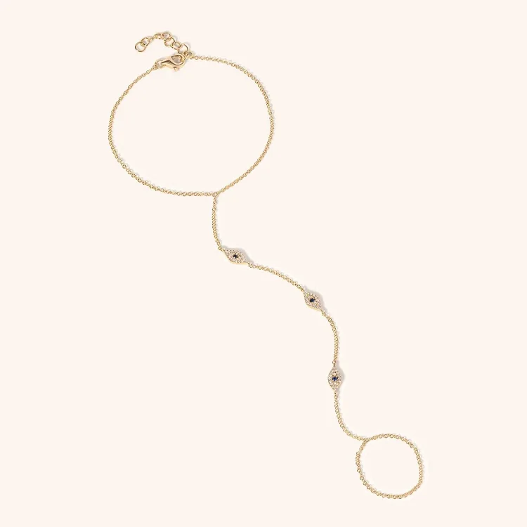 Hand Chain Bracelet with Ring Diamond Evil Eye Adjustable Ring and Bracelet Set 925 Sterling Silver Fashion Trendy S925 Zircon