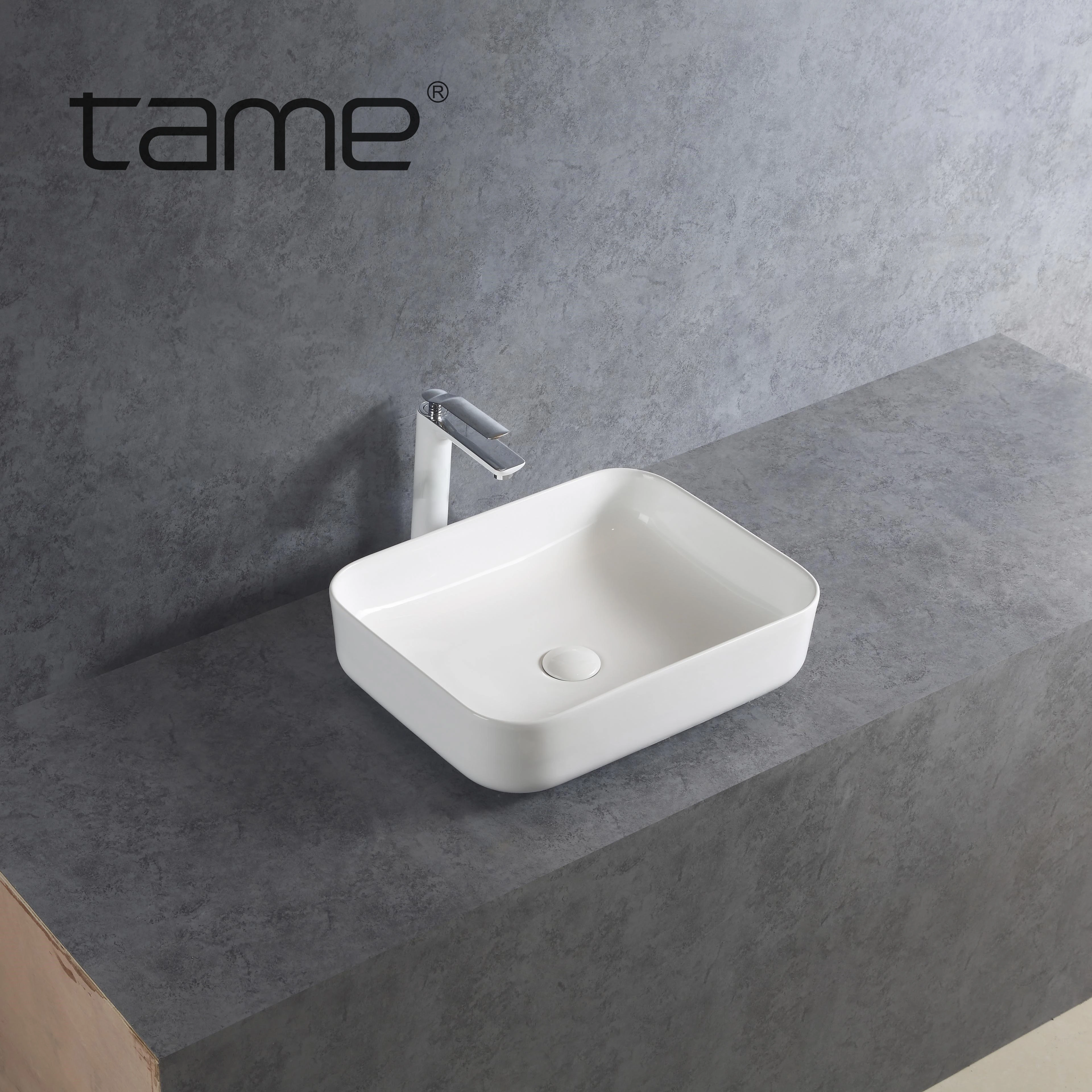 TAME PZ6127 CE Factory Price Ceramic Big Size Rectangular White No Hole Bathroom Sink Counter Top Wash Basin