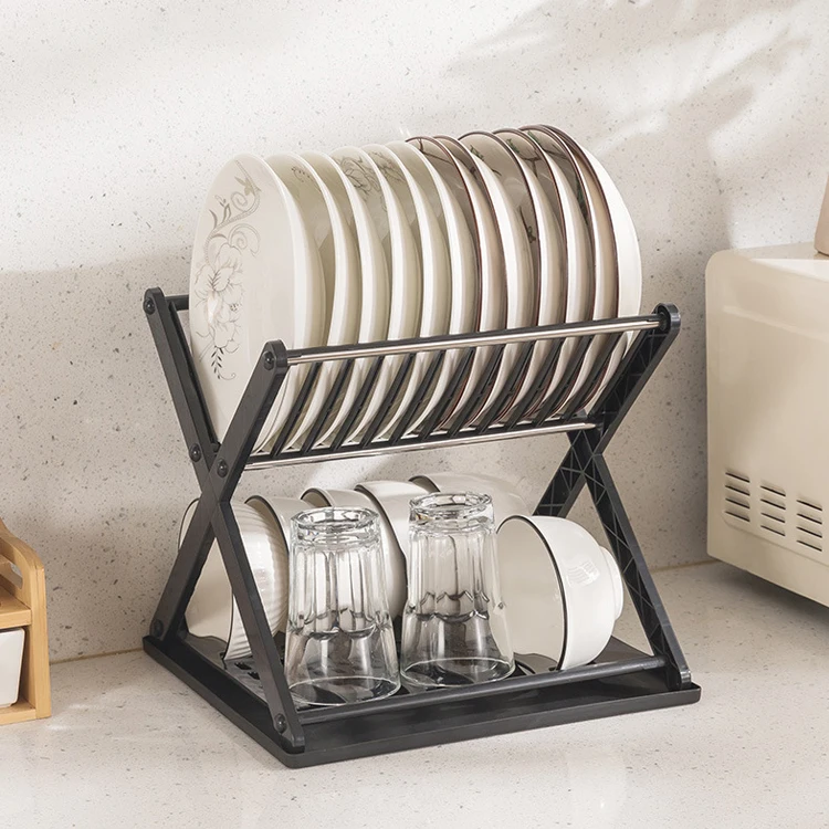 SANIPRO X-shaped Space-saving Multi-layer Plastic Organizer Shelf Tableware Bowl Dish Storage Holder Kitchen Drainer Rack
