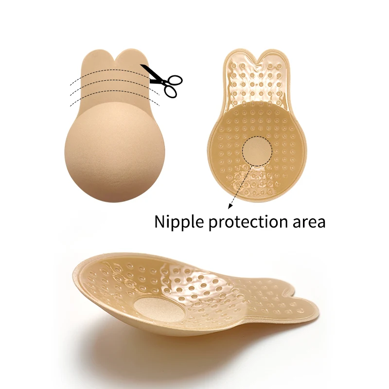 INVISFEEL  Thin Breathable Sexy Ladies Women Lift Breast Push Up Adhesive Silicone Nipple Cover Rabbit Nipple Cover