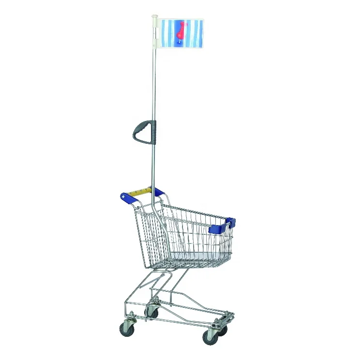 20 Litres Portable Kids Shopping Trolley Supermarket Hand Trolley with Flag Pole Convenient Young Shoppers Made Plastic Steel