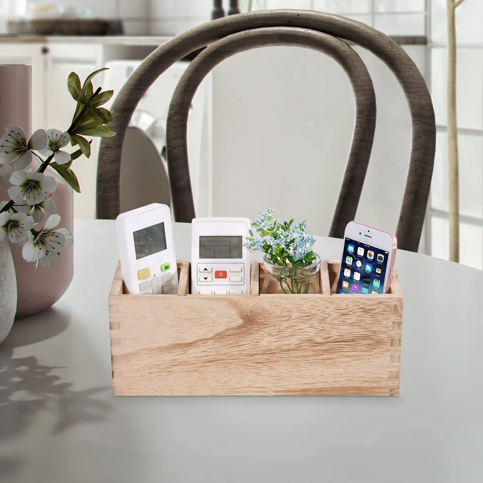 Desktop Storage with 4 Adjustable Smart Compartments, Multiuse for Store TV Remotes