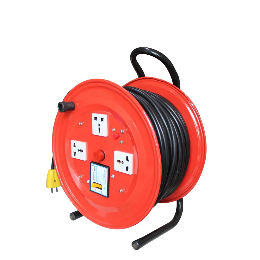 4 Way EU Sockets IP44 Retractable  Iron 40m 25m Extension Cable Reel Drum