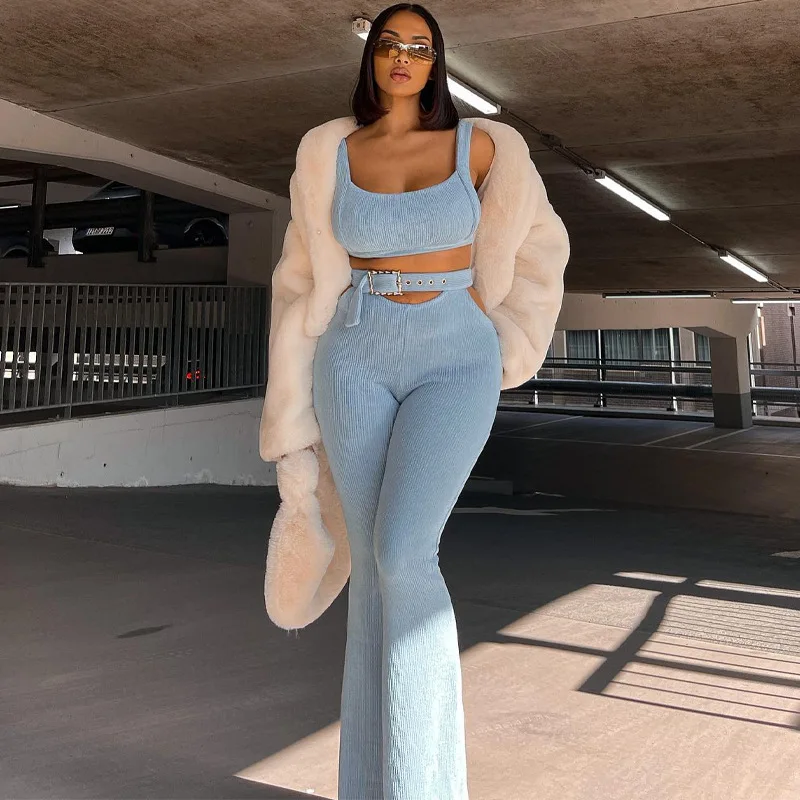 New Sleeveless Vest Flared Pants Two-piece Fashion Set Two Piece Set Women Clothing Summer 2023