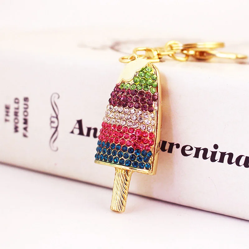 Wholesale Rhinestone Keychains Cute Ice Cream Popsicle Ice Rhinestones Women Sparkle Keychain For Bag Charm Accessories Gift