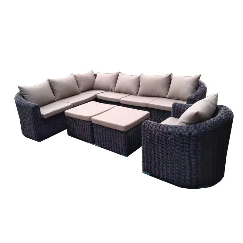 luxury durable weather-resistant PE wicker outdoor sectional rattan garden corner sofa set aluminium for patio