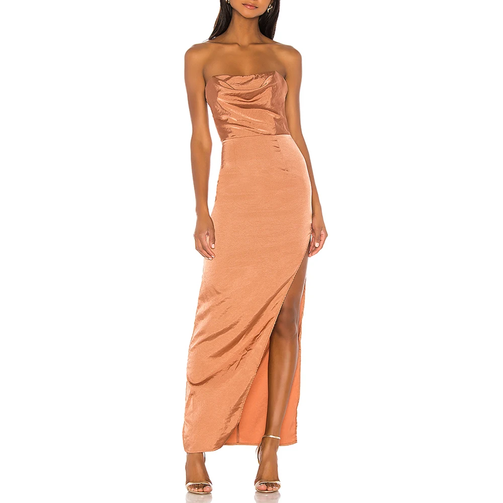 Custom Luxury Evening Dress Sleeveless Evening Gown Dress  Elegant Strapless High Slit Sexy Party Dresses OEM Service