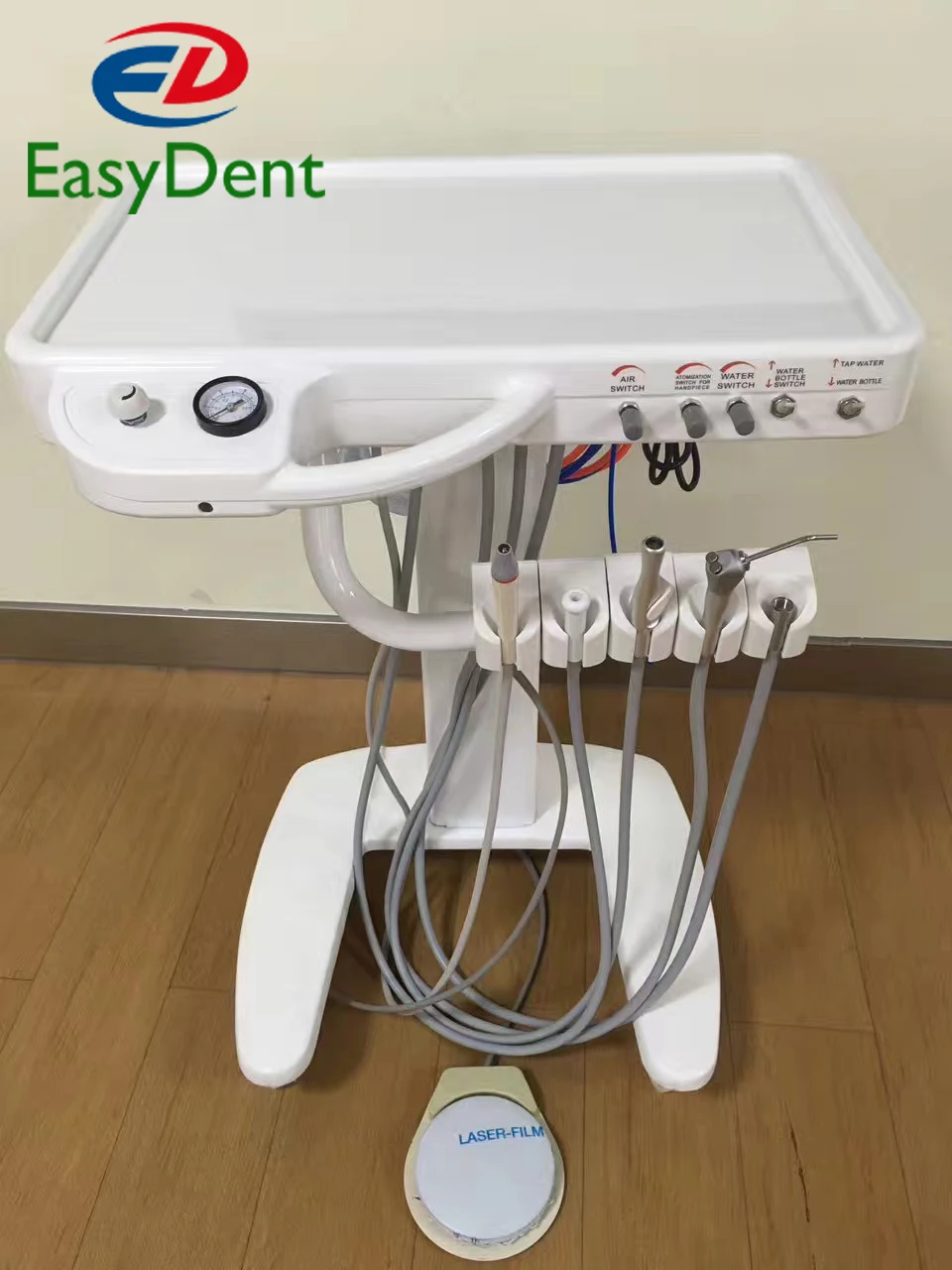 Hot sale mobile dental portable unit with 3 way syringe and 2 handpieces tubes and suction system