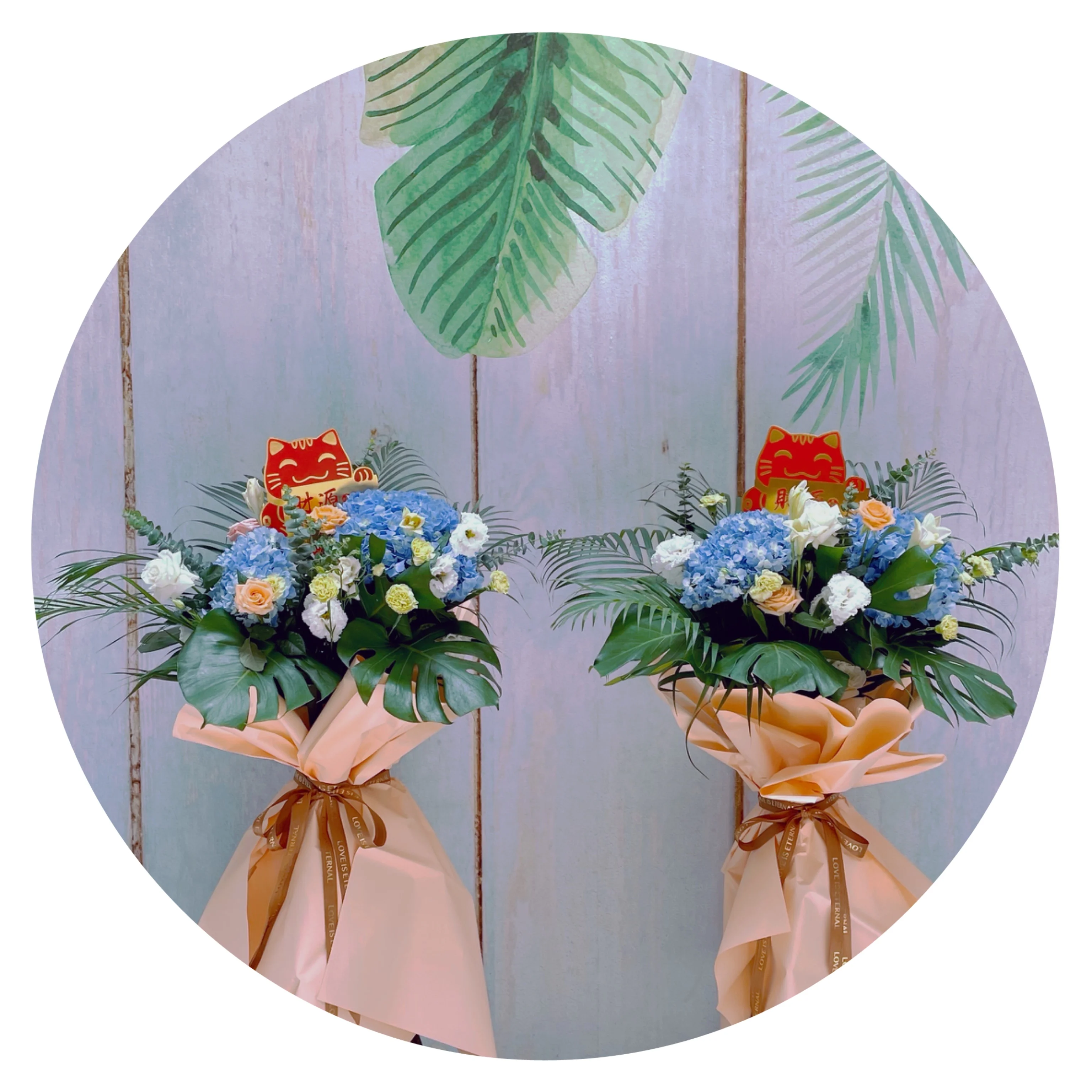 Yuhuiting flower blue fresh basket for celebrating new shop opening