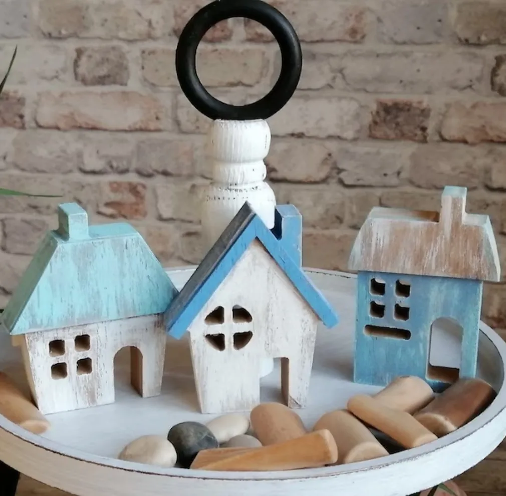 DIY Wooden Coastal Houses for Tiered Tray Decor Wooden Home Decor