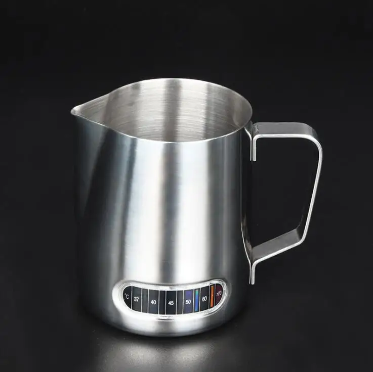 Wholesale stainless steel 304 coffee milk frothing pitcher/jug with measuring and thermometer