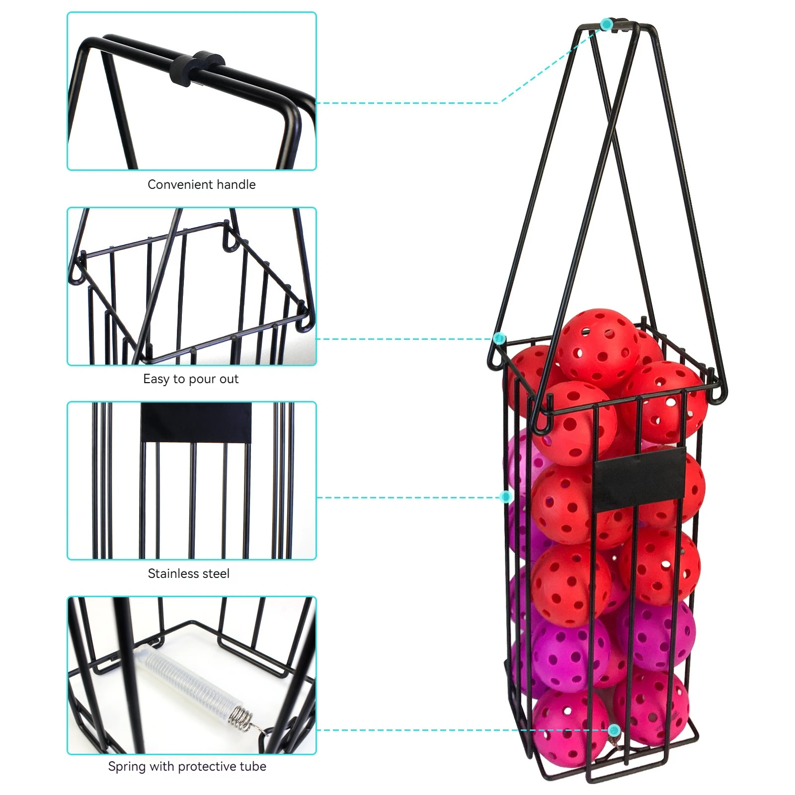 China Factory Stainless pickleball ball container portable pickleball collector