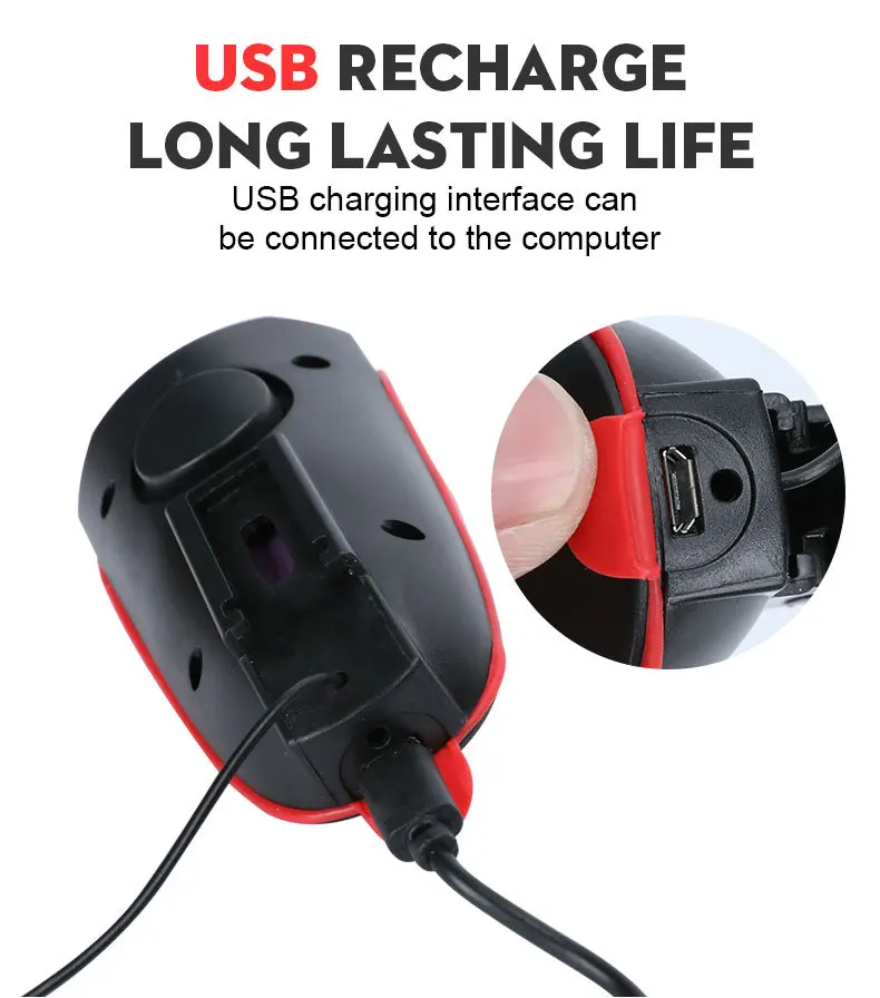 waterproof bicycle headlight taillight USB rechargeable LED speaker horn bike light