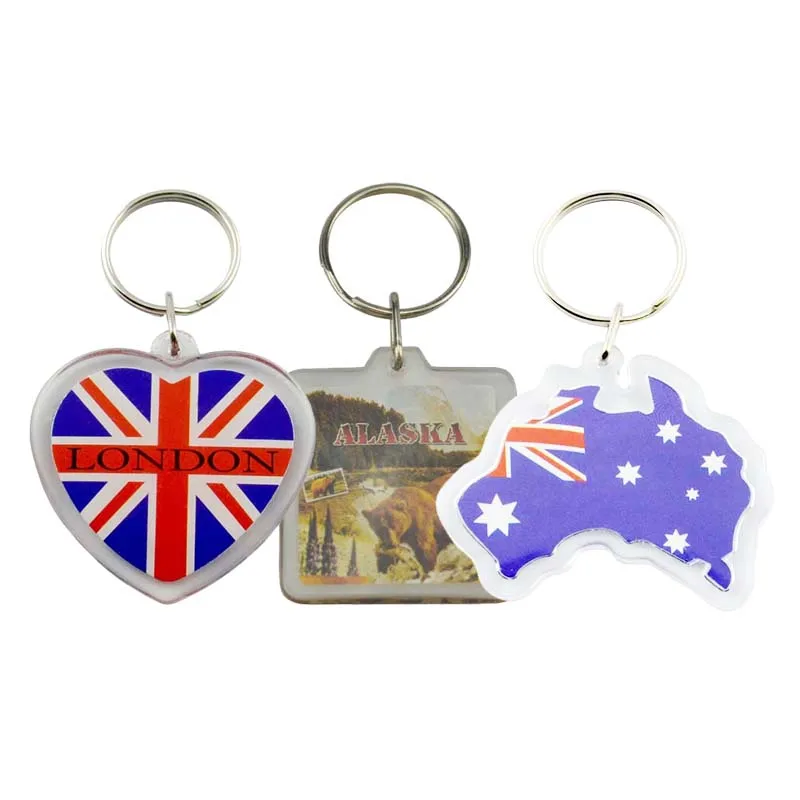 Wholesale Holographic Color Acrylic T Shirt Charm Keychain Custom Heart Acrylic Photocard Holder Keychain Epoxy