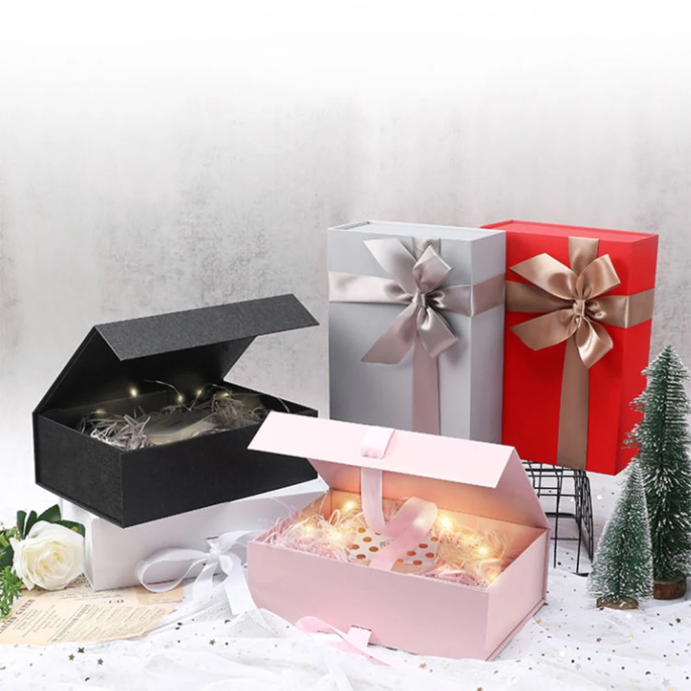 Black Custom Logo Foldable Magnetic Premium Luxury Recyclable Rigid Cardboard Paper Packaging Clothing Box Flip Top Gift Boxes