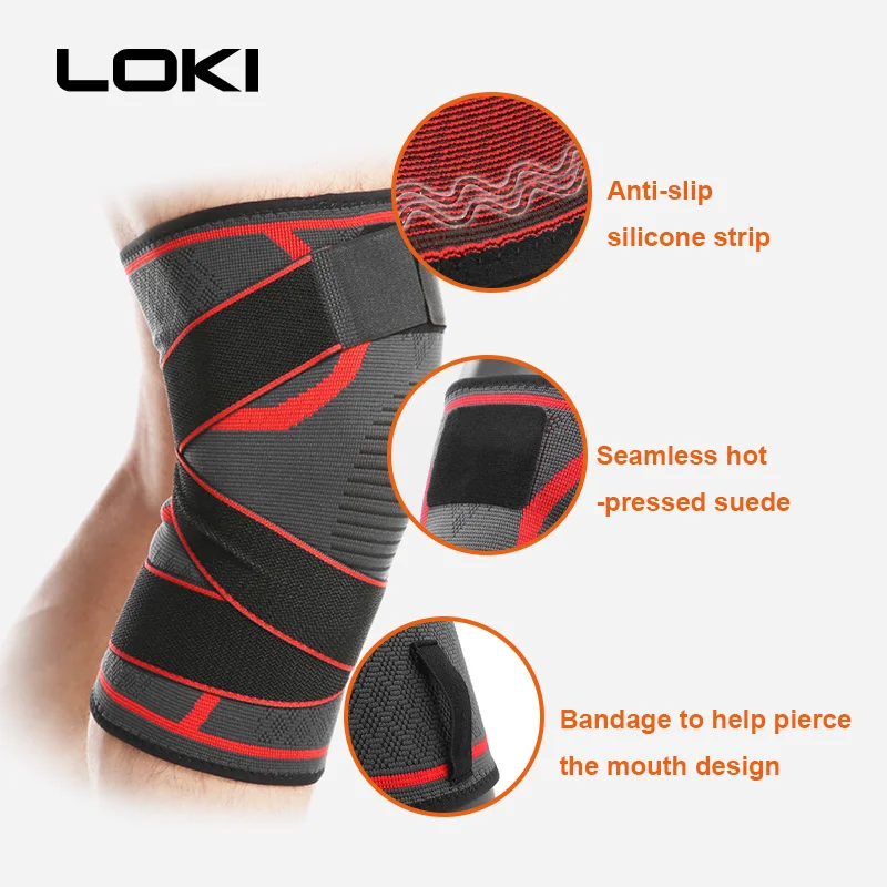 LOKI Factory Wholesale HD-K213D knitted gym knee sleeve Antislip outdoor basketball knee brace with belt