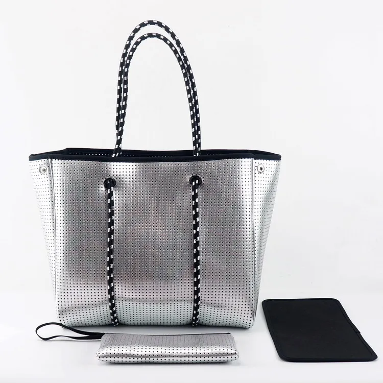 Top Quality Hot Sale Beach Bag Perforated Neoprene Tote Bag Rubber Logo For Women