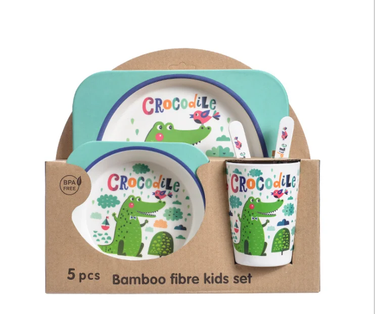 Bamboo fiber cartoon degradable tableware set kids plate bowl and