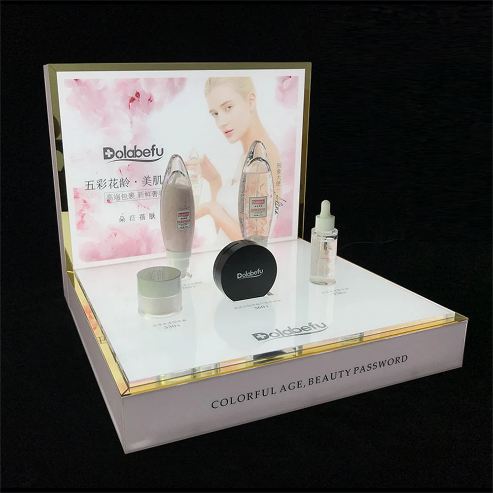 Custom Acrylic Skincare White Display Cosmetic makeup display stand retail cosmetic counter display