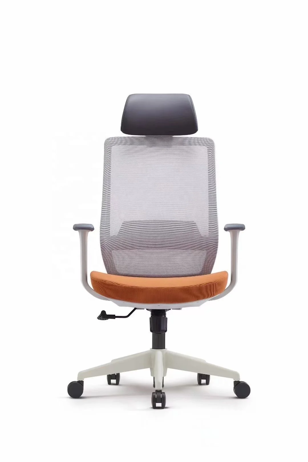 High back ergonomic office chair with mesh back+fabric seat include fixed arms&lumbar support add nylon base+PU double castors