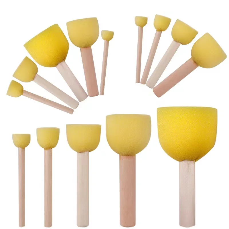 best  Sponge Paint Brushes Toys Wooden Handle Seal Sponge DIY Kids Children Drawing Painting Graffiti Brush School Supply