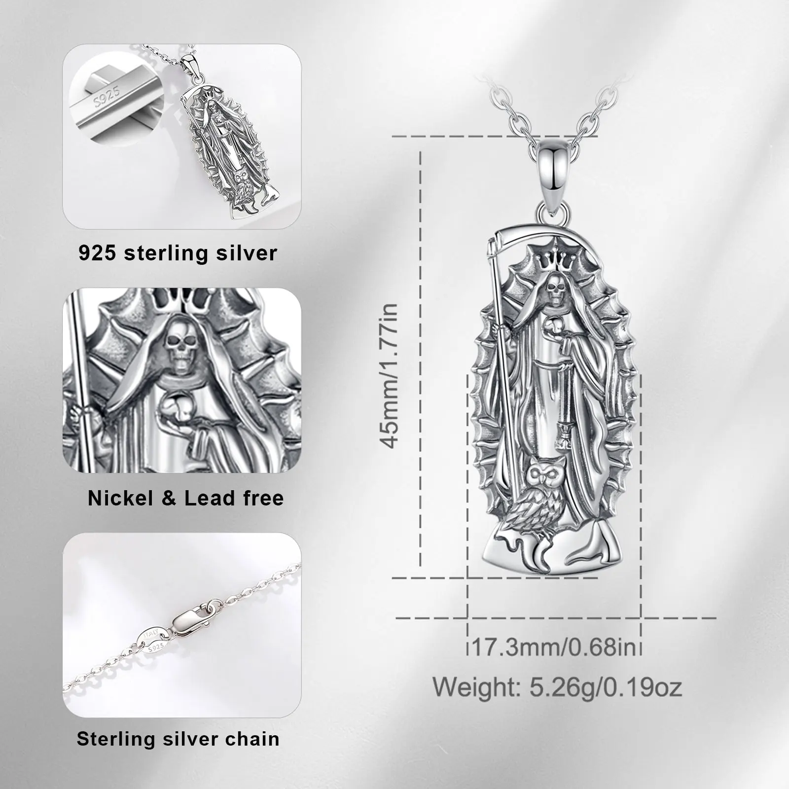 Merryshine 925 Серебряный Амулет медаль Pulsera De La Santa Muerte покровитель Saint ожерелье для мужчин